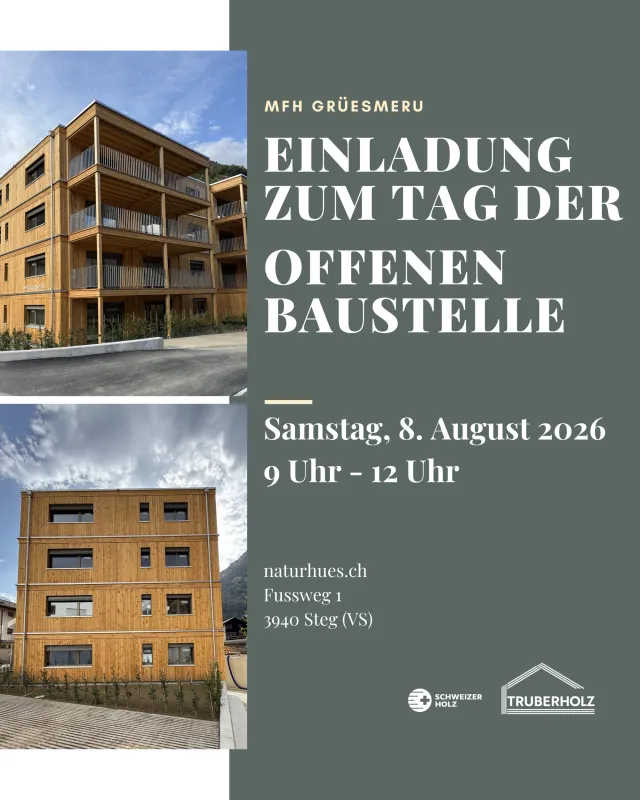 Mehrfamilienhaus in moderner Holzbauweise mit vier Geschossen, grosszügigen Balkonen und Holzfassade