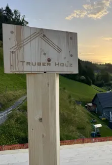 Zimmerleute montieren während der Aufrichtearbeiten eine vorgefertigte Holzkonstruktion auf einem Gebäude. Ein Kran hebt ein grosses Dachelement an seinen Platz, während mehrere Fachkräfte auf dem Dach die Montage begleiten.