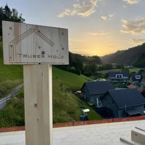 Zimmerleute montieren während der Aufrichtearbeiten eine vorgefertigte Holzkonstruktion auf einem Gebäude. Ein Kran hebt ein grosses Dachelement an seinen Platz, während mehrere Fachkräfte auf dem Dach die Montage begleiten.